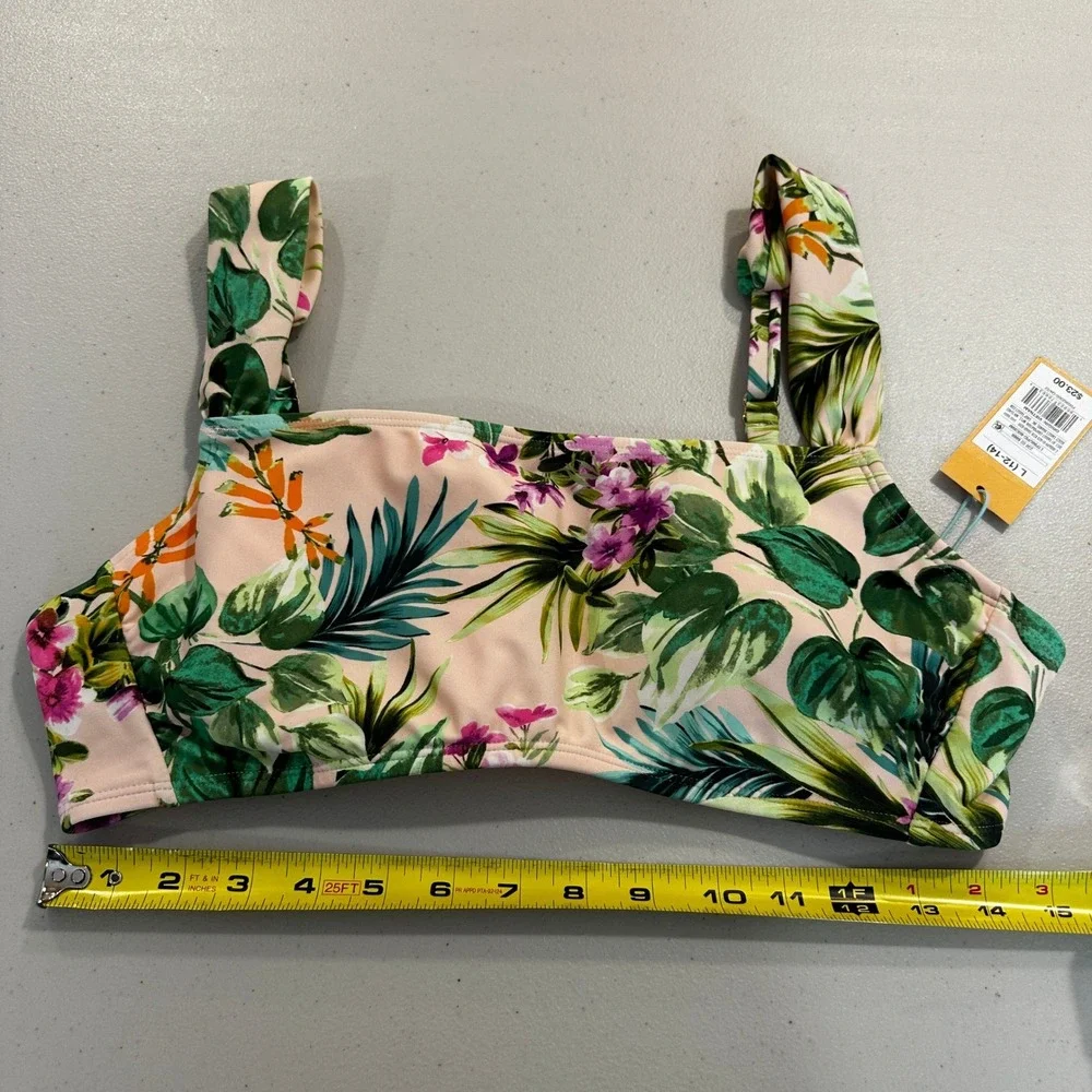 Kona Sol Tropical Botanical Floral Square‎ Neck Bikini Top Large Summer Vacation